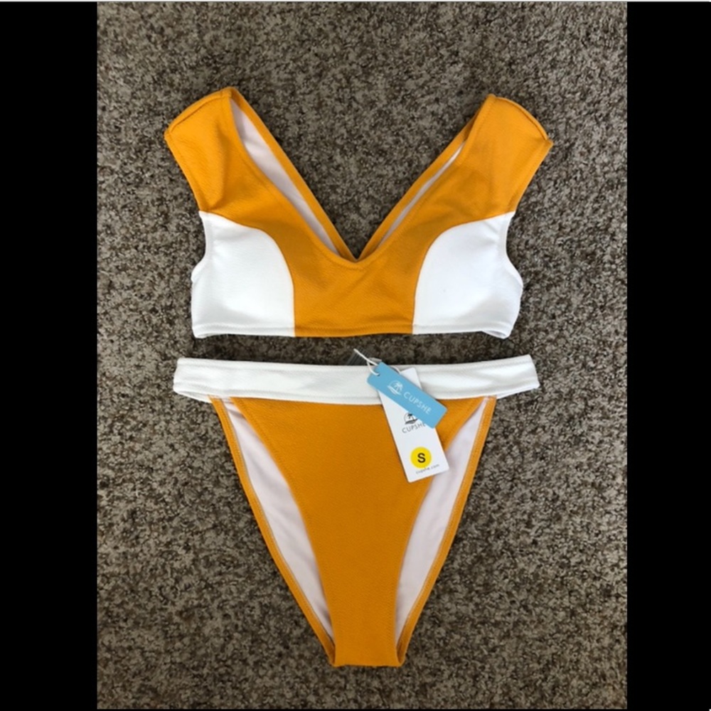 CUPSHE mustard and white bikini